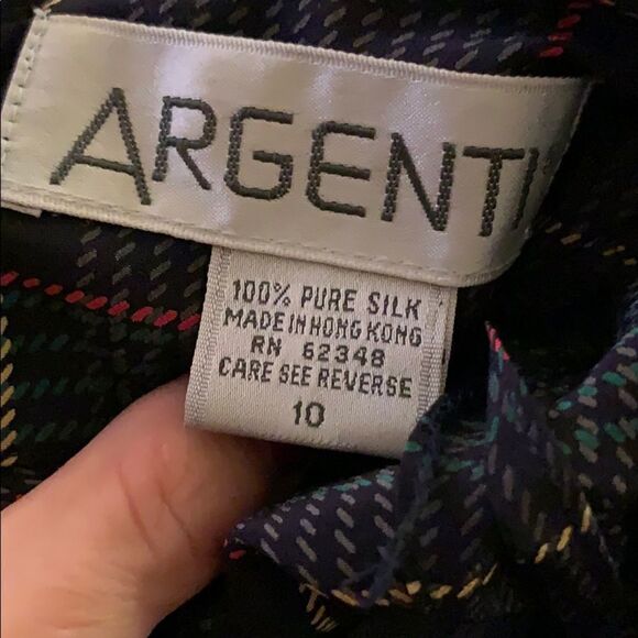 Vtg 80s/90s Argenti plaid silk dress - Picture 7 of 8